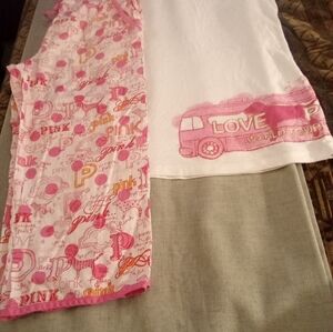 VTG. "HTF" Victoria Secret Pink 2Pc. Graffiti Pajama Set Size Small Pre-Owned